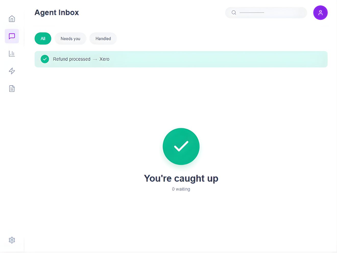Agent Inbox showing handled request